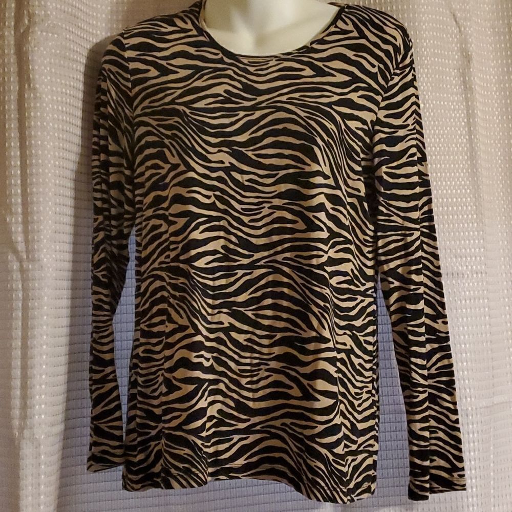 Chico's - Long Sleeve Top - Black and Tan Size  (Chico's 1)